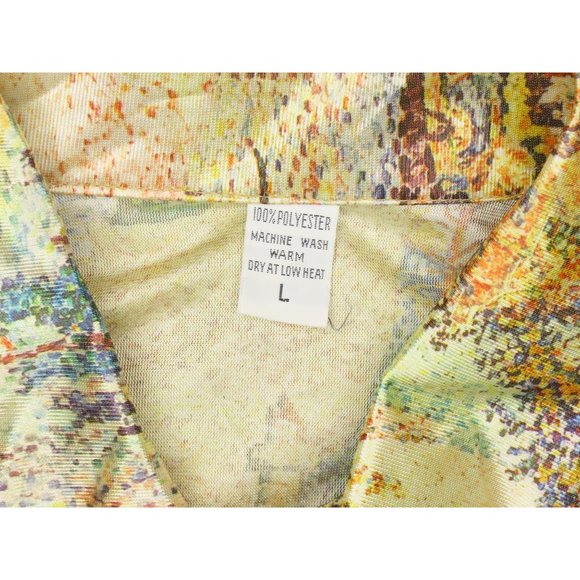 1970s Vintage "Europe Scenes" Button Up Dagger Collar Polyester Shirt Size L - Picture 3 of 4